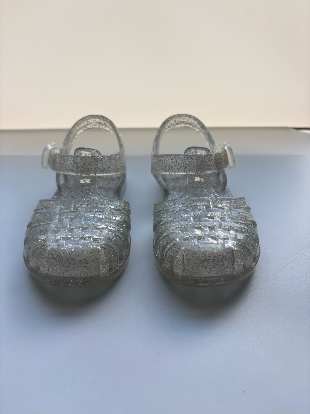 Kids Clear Glitter Jelly Sandals - Silver Sparkle